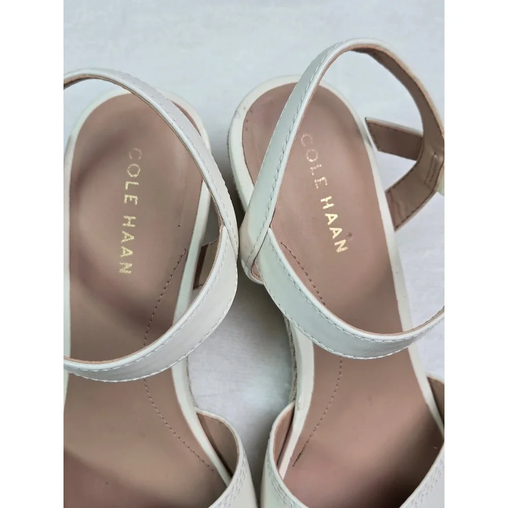 Cole Haan Grand 365 Cream Leather Wedge Sandals Womens 7B Off‎ White